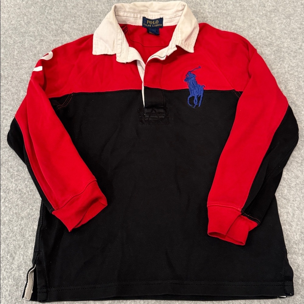 Polo by Ralph Lauren Red and Cream Collar Shirt-Size 6